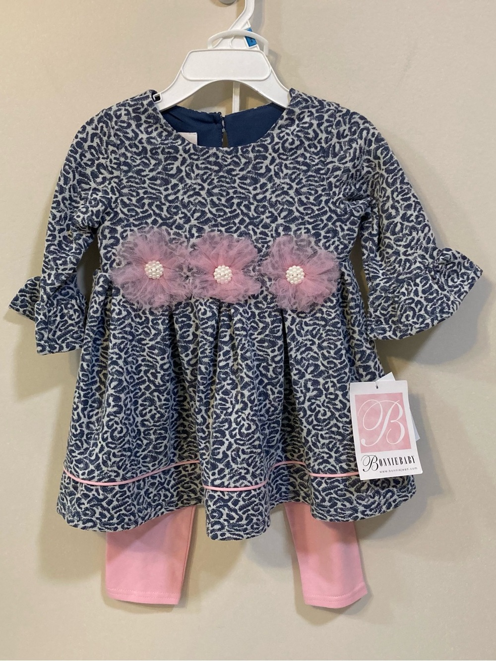 Bonnie Baby Blue Leopard 2pc. Set Girls Sz 24M Pink Leggings NEW